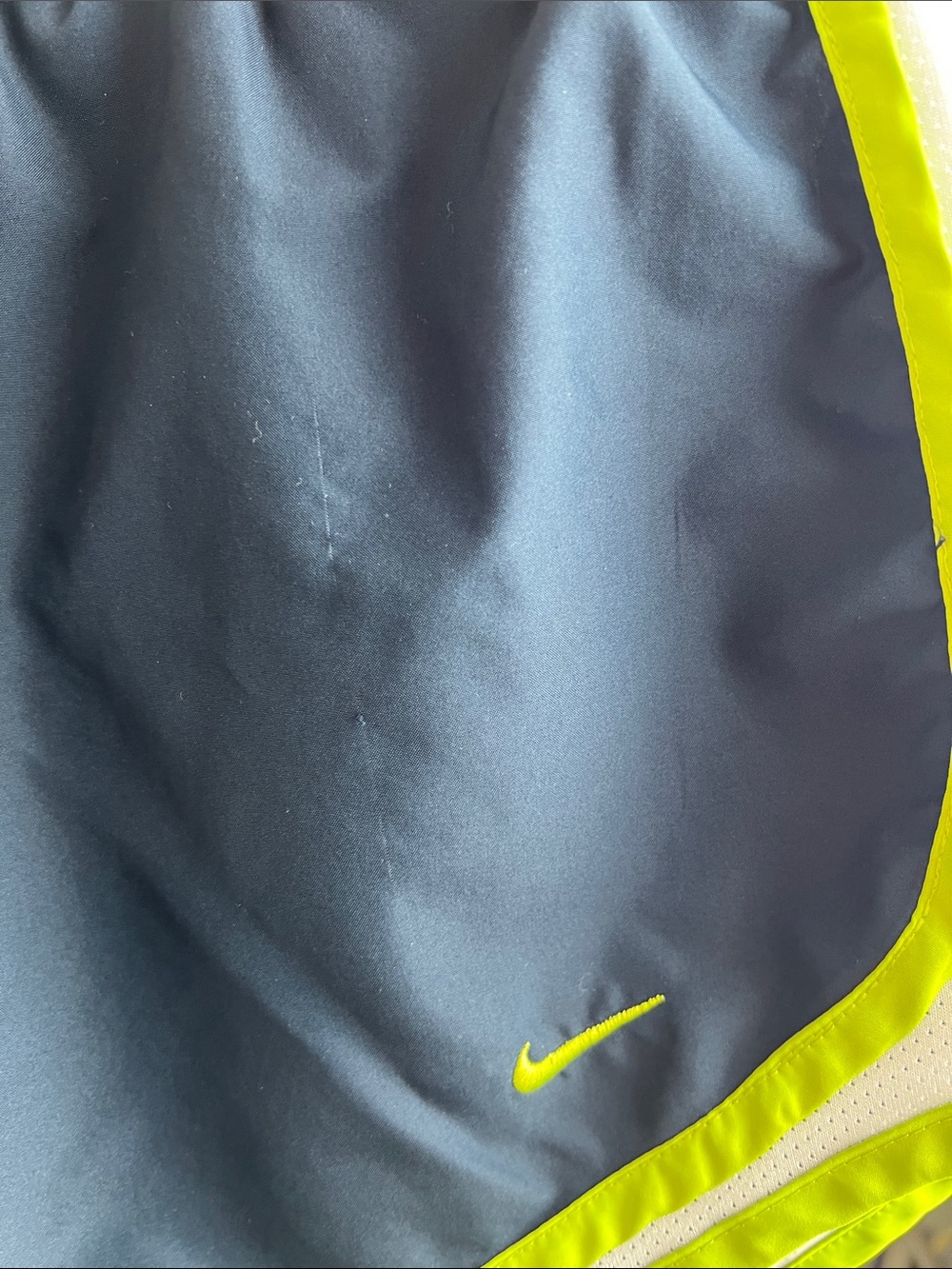 Nike Women's Navy Athletic Shorts with Lime Trim - Picture 7 of 10